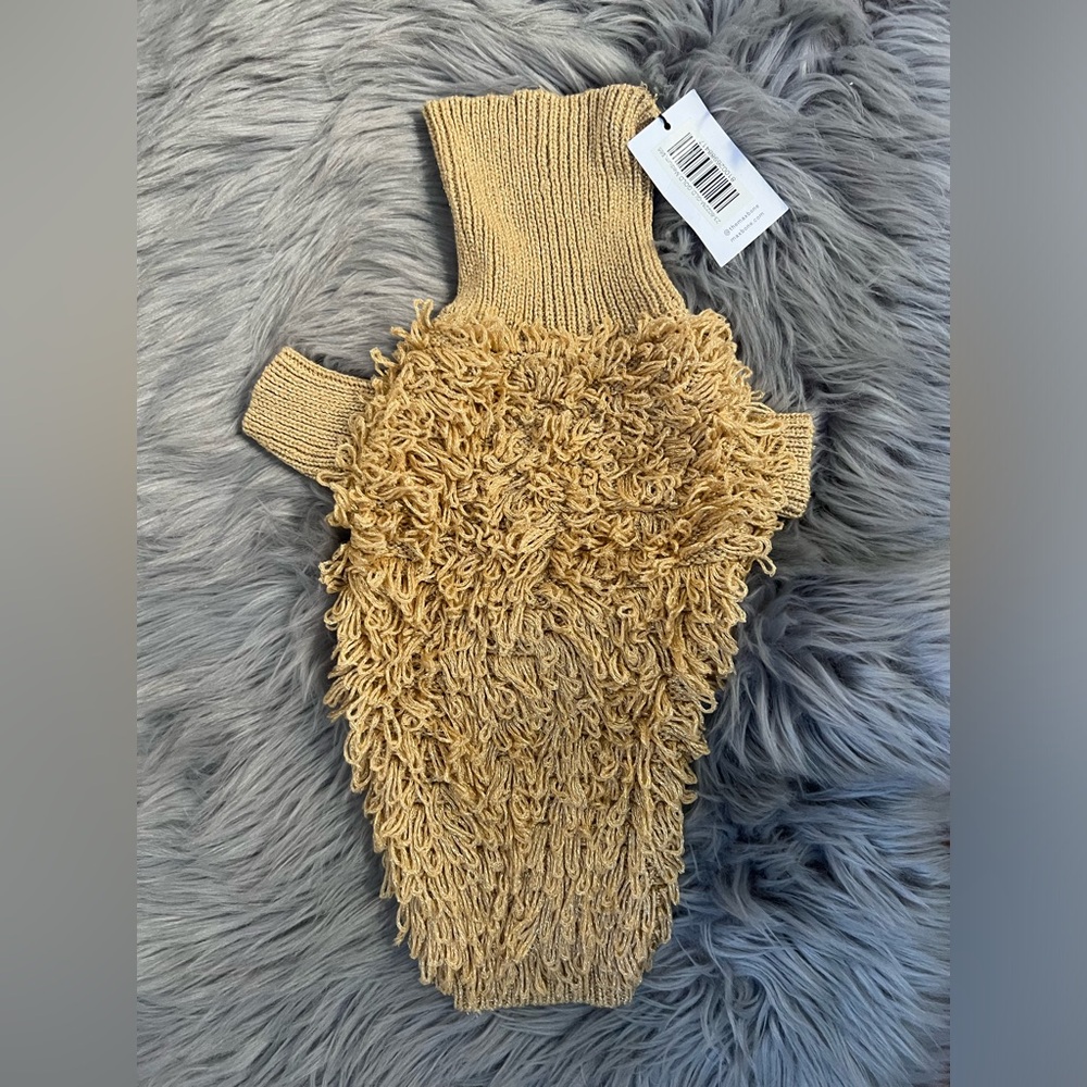 Max Bone Gold Sparkly Knit Stretchy Dog Sweater Knit Collar Sz M NWT